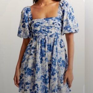 Abercrombie & Fitch Blue Floral Puff Sleeve Mini Dress – Size Small
